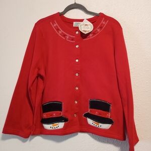 Colleen's Collectables Vintage Red Snowman Christmas Cardigan Sweater